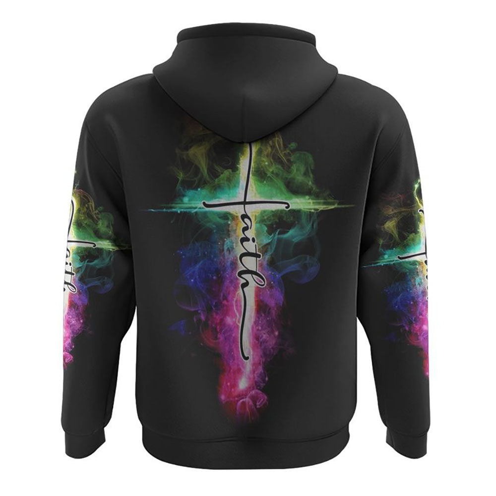 Faith Fire Smoke Cross All Over Print 3D Hoodie, Christian Hoodie, Christian Sweatshirt, Bible Verse Shirt