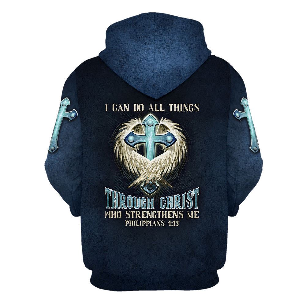 Angel Wing And Cross 3D Hoodie I Can Do All Things Through Christ Hoodies Men & Women, God 3D Printed Hoodie, Christian Apparel Hoodies