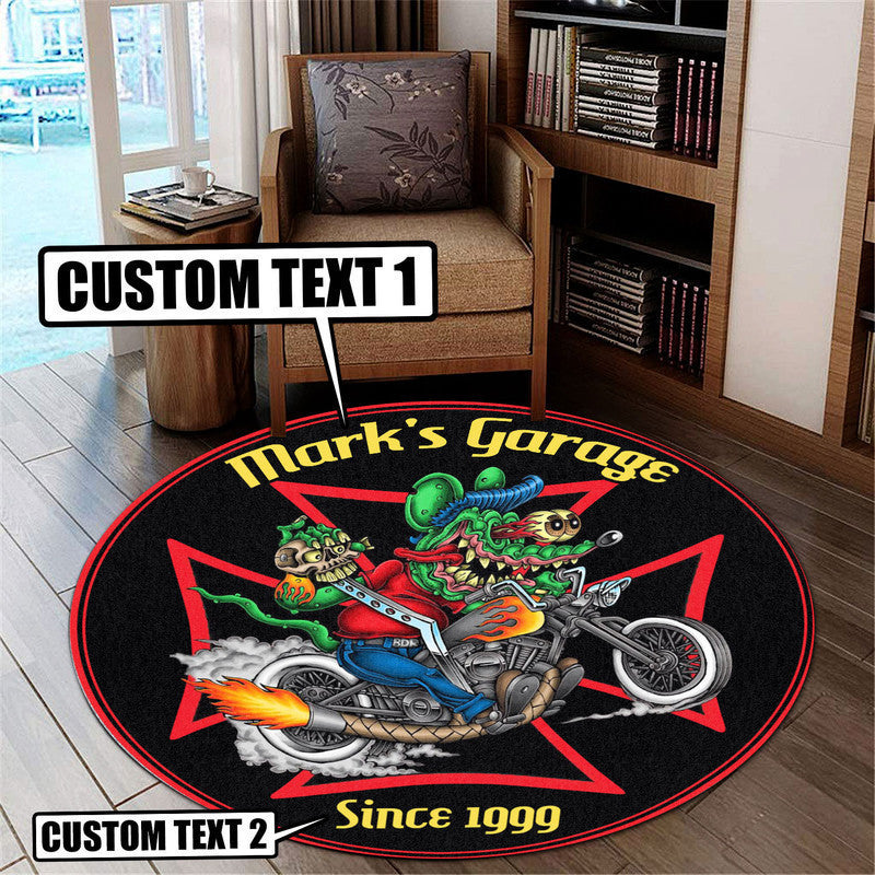 Personalized Hot Rod Garage Decor, Home Bar Decor Motorcycle Garage Decor, Home Bar Decor Chopper Round Mat