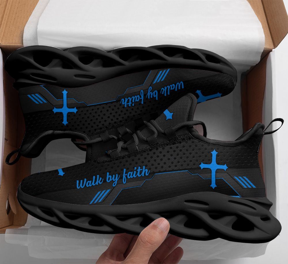 Christian Best Running Shoes, Jesus Black Walk By Faith Running Christ Sneakers Max Soul Shoes For Men And Women, Jesus Fashion Shoes