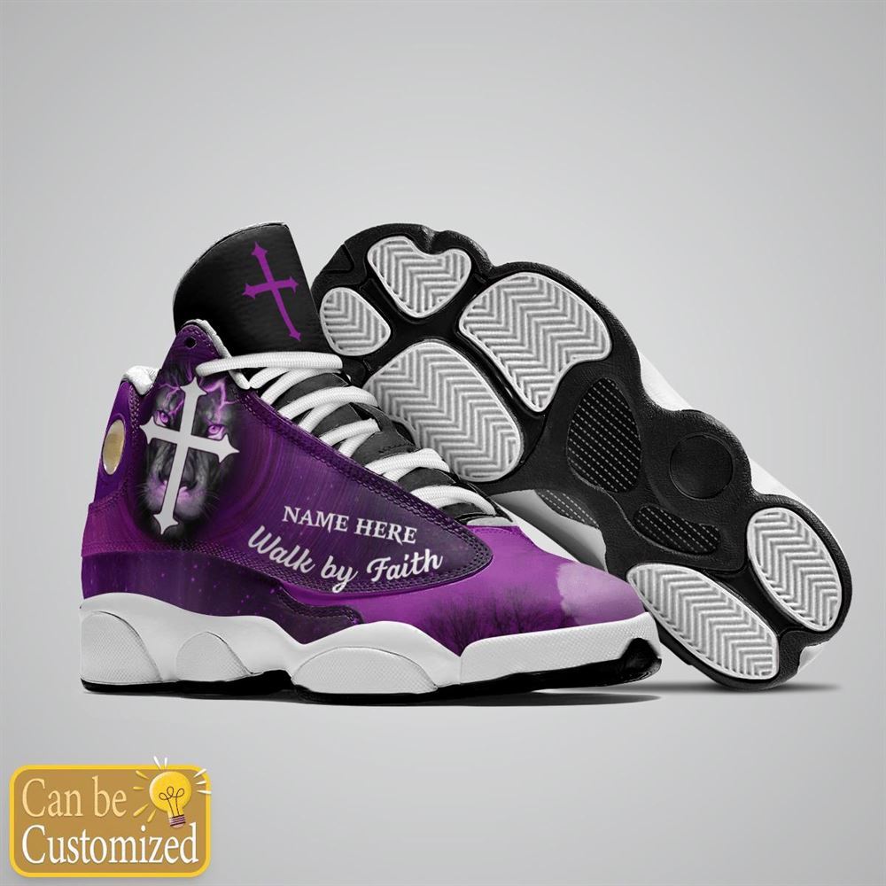 Purple Walk By Faith Lion Jesus Custom Name Jd13 Shoes For Man And Women, Christian Basketball Shoes, Gifts For Christian, God Shoes