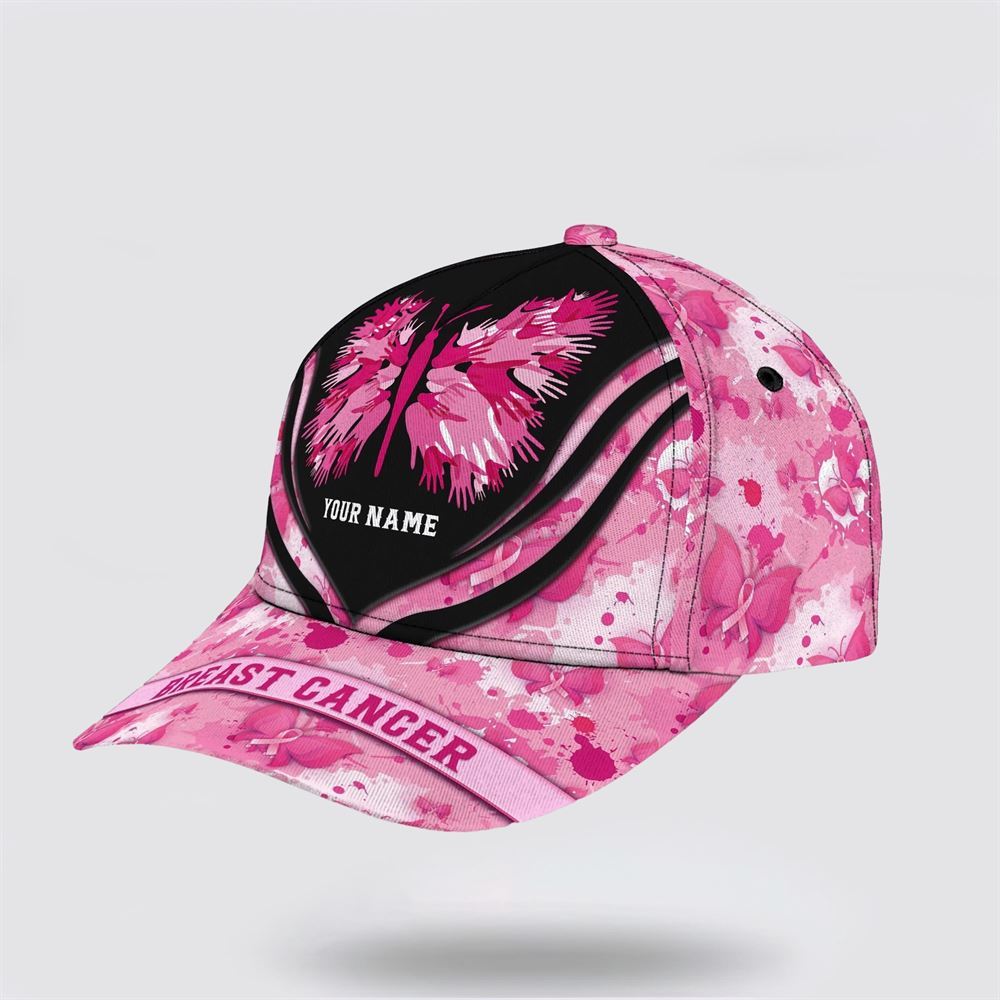 Customized Breast Cancer Awareness Butterfly Art Baseball Cap, Gifts For Breast Cancer Patients, Breast Cancer Hat