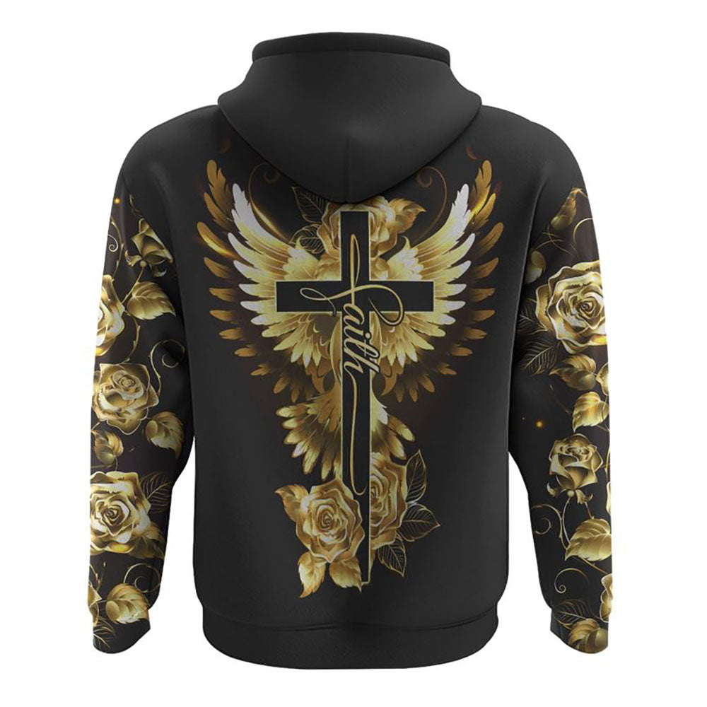 Faith Gold Rose Dove Wings All Over Print 3D Hoodie, Christian Hoodie, Christian Sweatshirt, Bible Verse Shirt