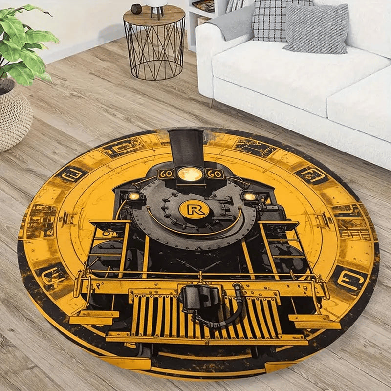 Retro Train Locomotive Pattern Round Mat Home Decor For Train Lovers