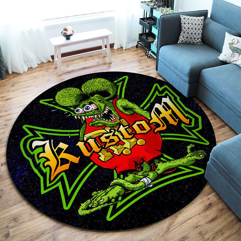 Rat Fink Hot Rod Garage Kustom Kulture Round Mat Round Floor Mat Room Rugs Carpet Outdoor Rug Washable Rugs