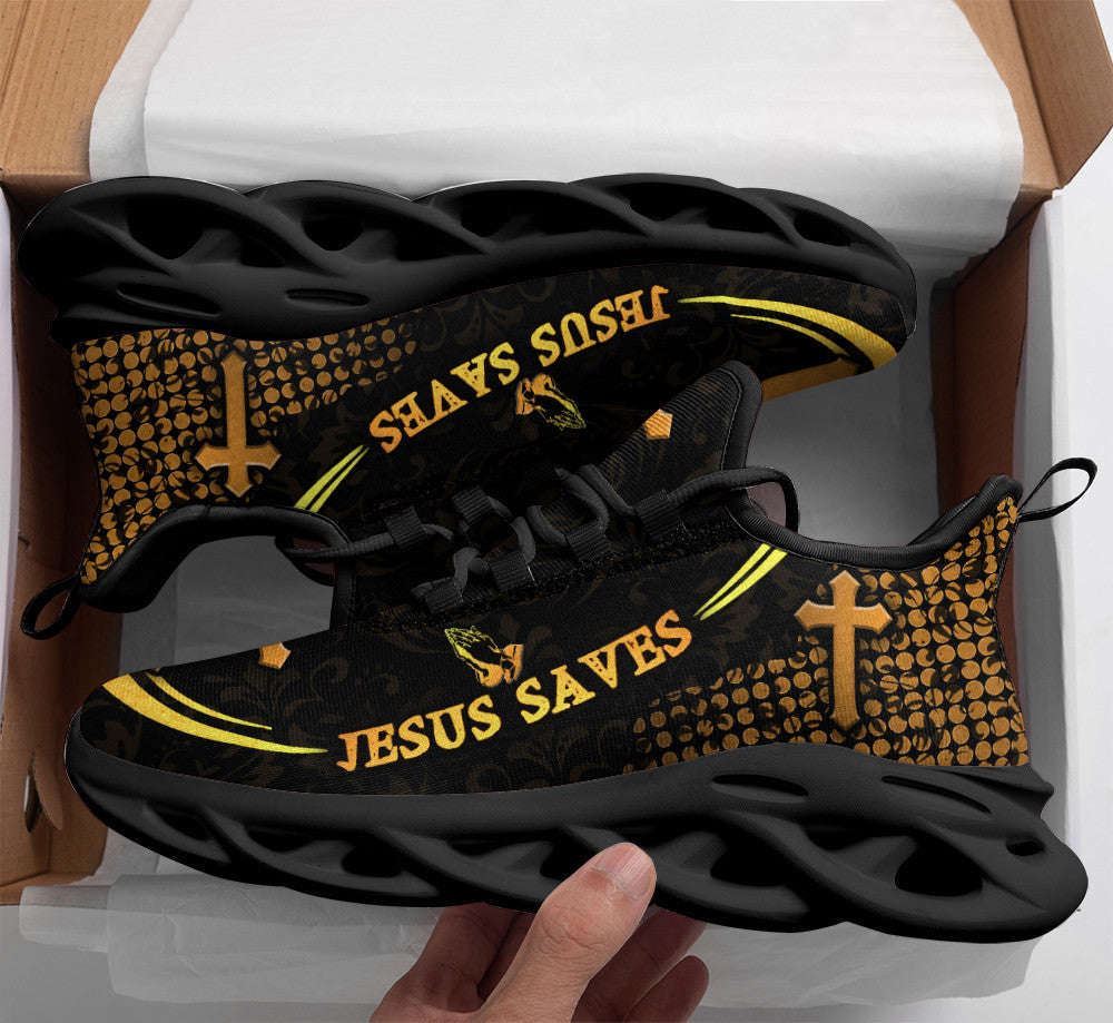 Christian Best Running Shoes, Jesus White Black Saves Running Sneakers Max Soul Shoes For Men And Women, Jesus Fashion Shoes