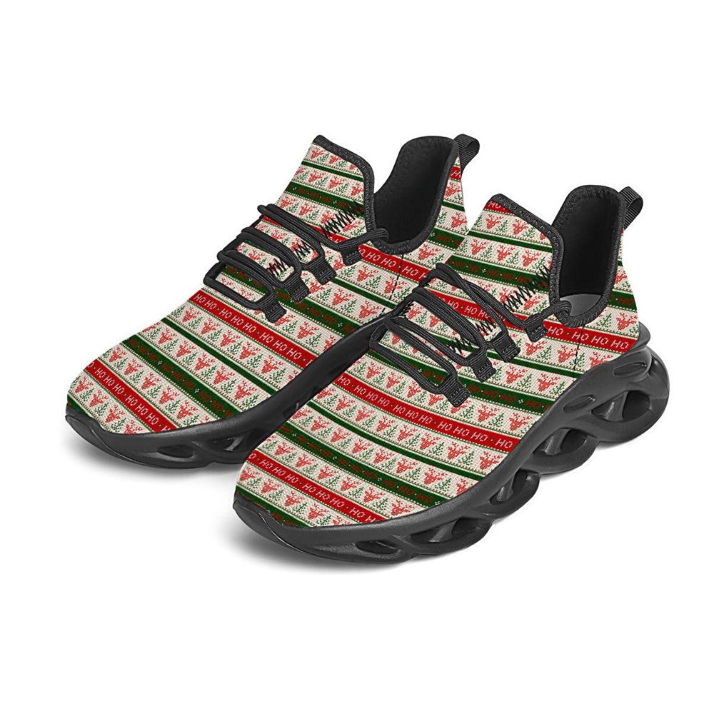 Knitted Christmas Print Pattern Black Max Soul Shoes For Men Women, Best Running Sneaker, Christmas Shoes, Winter Fashion Shoes