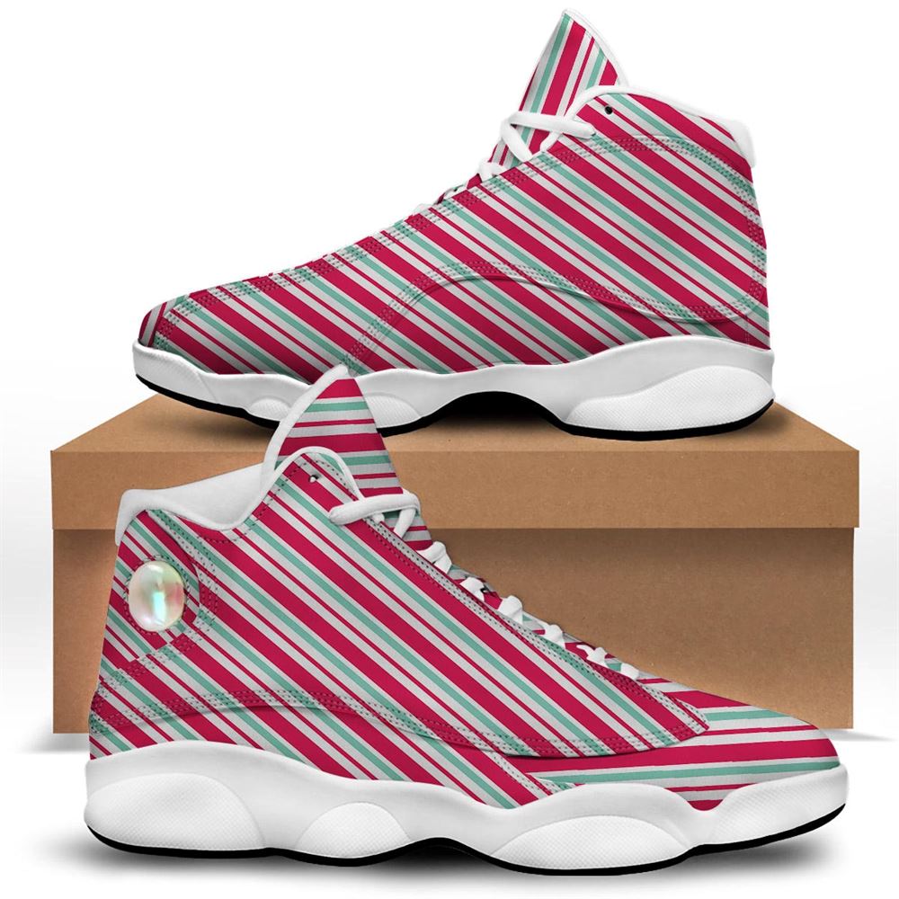 Christmas Basketball Shoes, Candy Cane Striped Christmas Print Jd13 Shoes For Men Women, Christmas Fashion Shoes