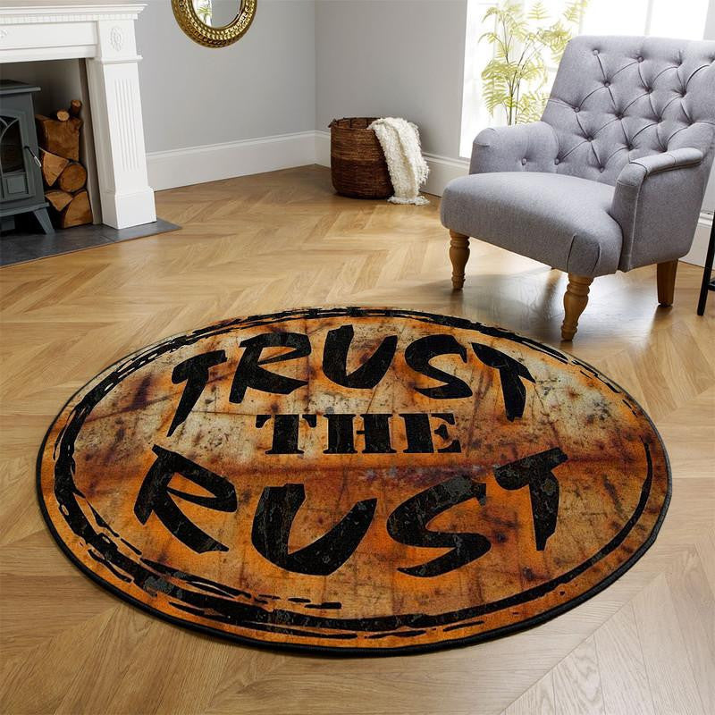 Trust The Rust Hot Rod Round Mat Round Floor Mat Room Rugs Carpet Outdoor Rug Washable Rugs