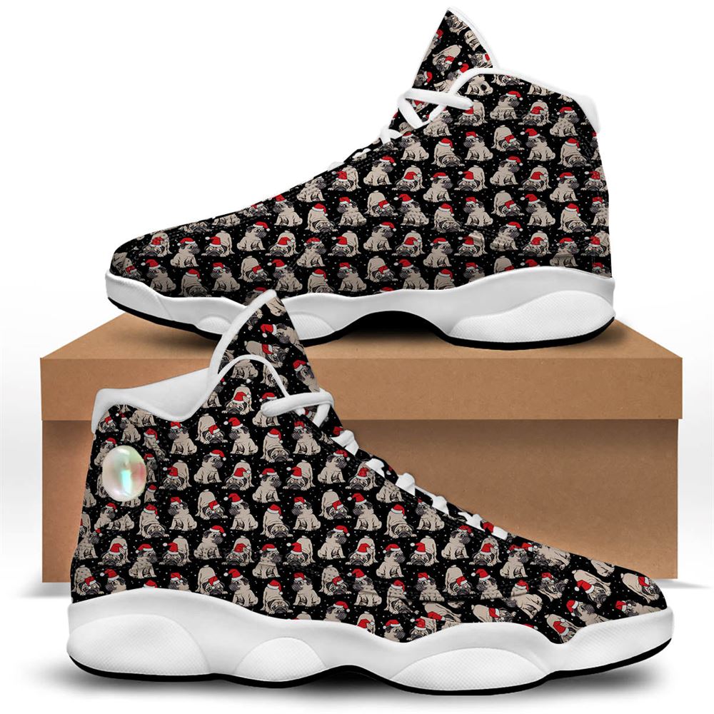 Christmas Basketball Shoes, Pug Christmas Santa Print Pattern Jd13 Shoes For Men Women, Christmas Fashion Shoes