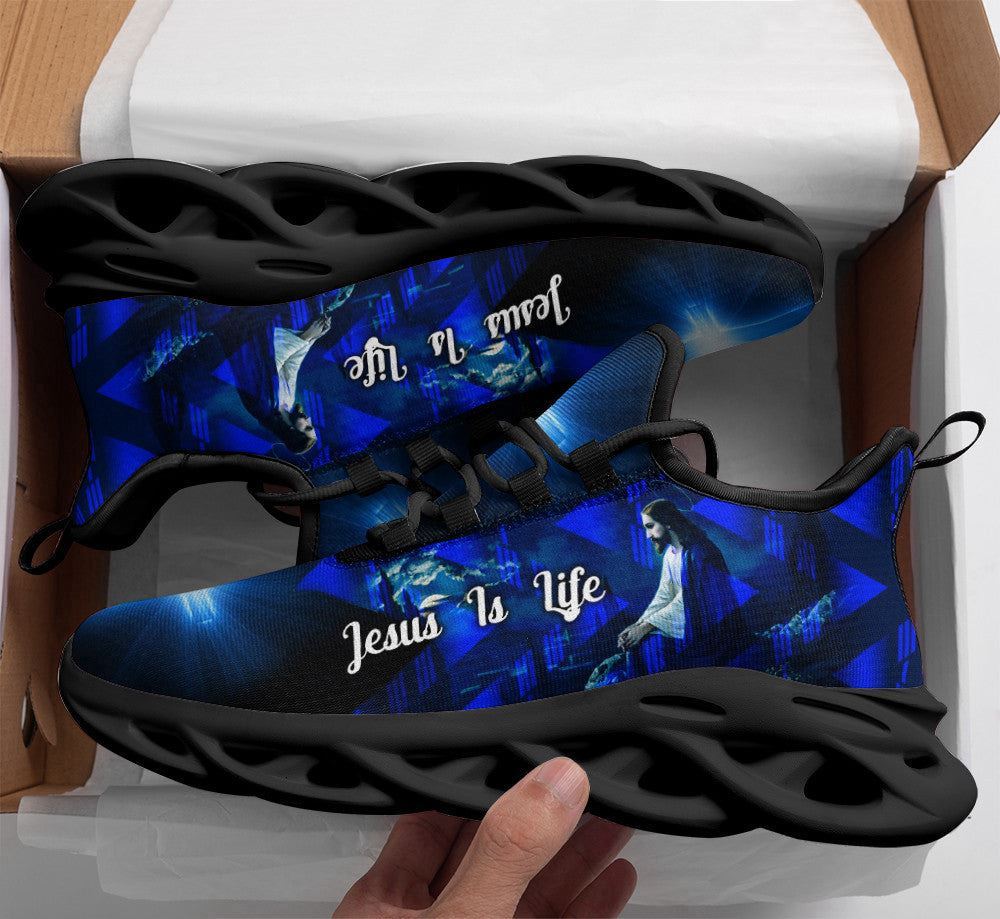 Christian Best Running Shoes, Jesus Is Life Running Sneakers Blue Max Soul Shoes For Men And Women, Jesus Fashion Shoes