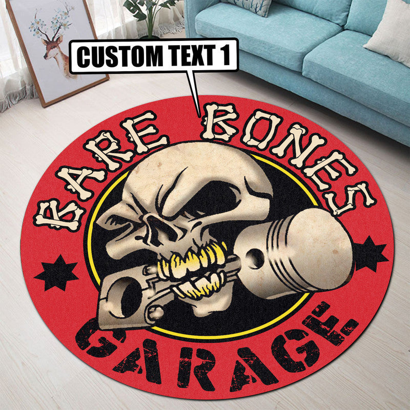 Personalized Hot Rod Garage Garage Decor, Home Bar Decor Skull Round Mat