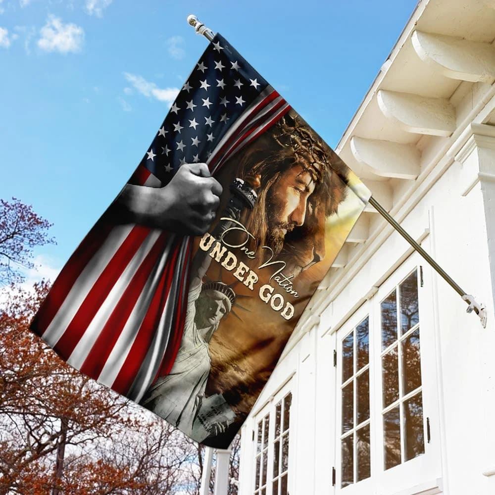 One Nation Under God Jesus Lion American House Flags, Christian Flag, Scripture Flag, Garden Banner