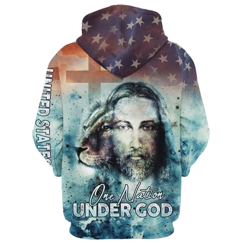 America One Nation Under God Hoodie, Jesus Christ Lion Of Judah American Flag Hoodie For Men & Women, Christian 3D Printed Hoodie