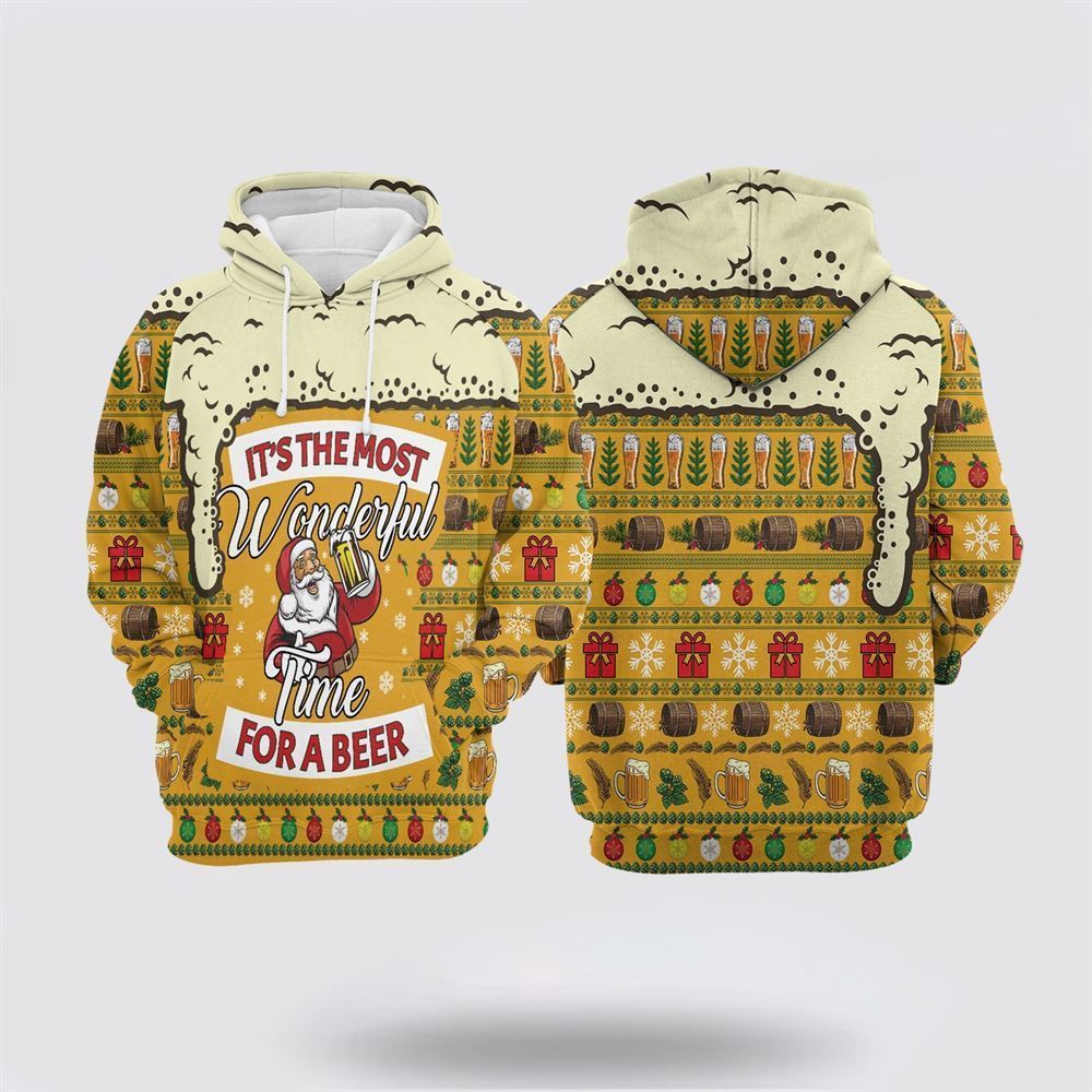 Christmas Most Wonderful Time For Beer All Over Print 3D Hoodie For Men & Women, Christmas Hoodie Cute, Christmas Gift, Christmas Fashion