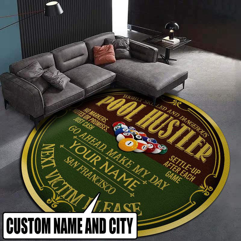 Personalized Pool Hustler Living Room Round Mat Circle Rug