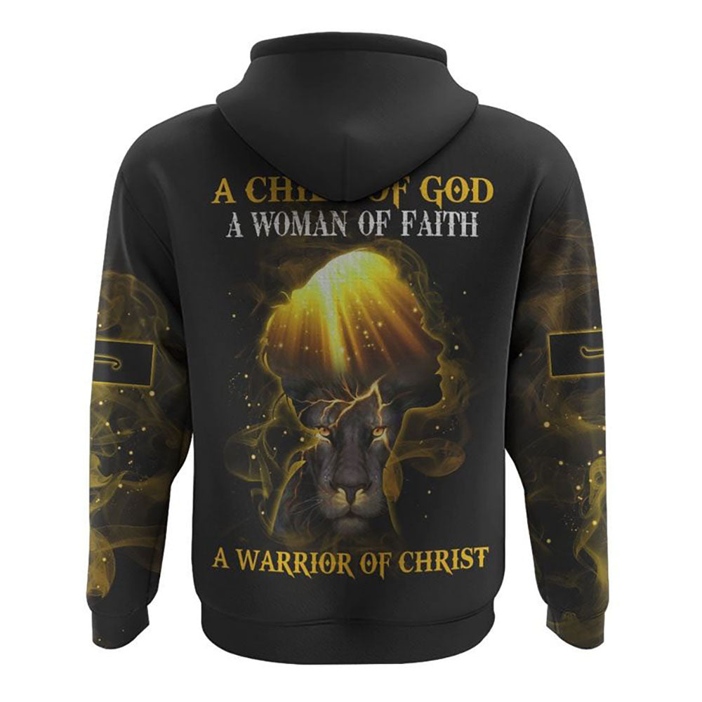 A Child Of God A Woman Of Faith Lion Girl All Over Print 3D Hoodie, Christian Hoodie, Christian Sweatshirt, Bible Verse Shirt