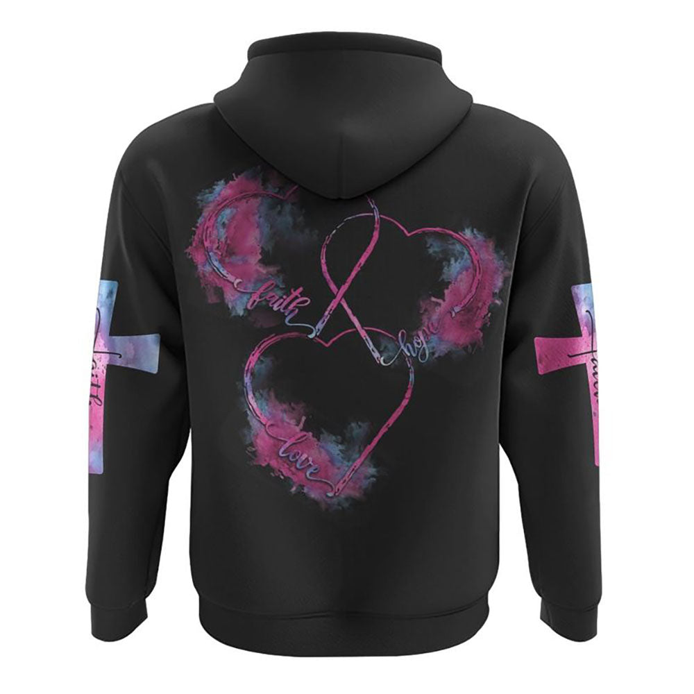 Faith Hope Love Heart Colorful Watercolor All Over Print 3D Hoodie, Christian Hoodie, Christian Sweatshirt, Bible Verse Shirt