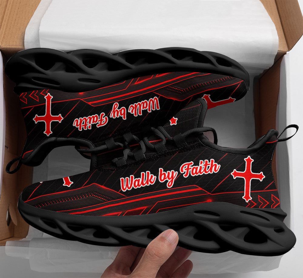 Christian Best Running Shoes, Red Jesus Walk By Faith Running Christ Sneakers Max Soul Shoes For Men And Women, Jesus Fashion Shoes