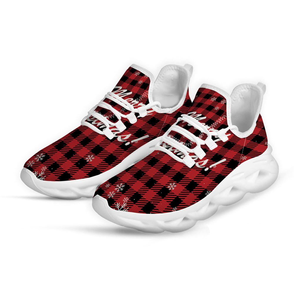 Buffalo Plaid Christmas Print White Max Soul Shoes For Men Women, Best Running Sneaker, Christmas Shoes, Winter Fashion Shoes