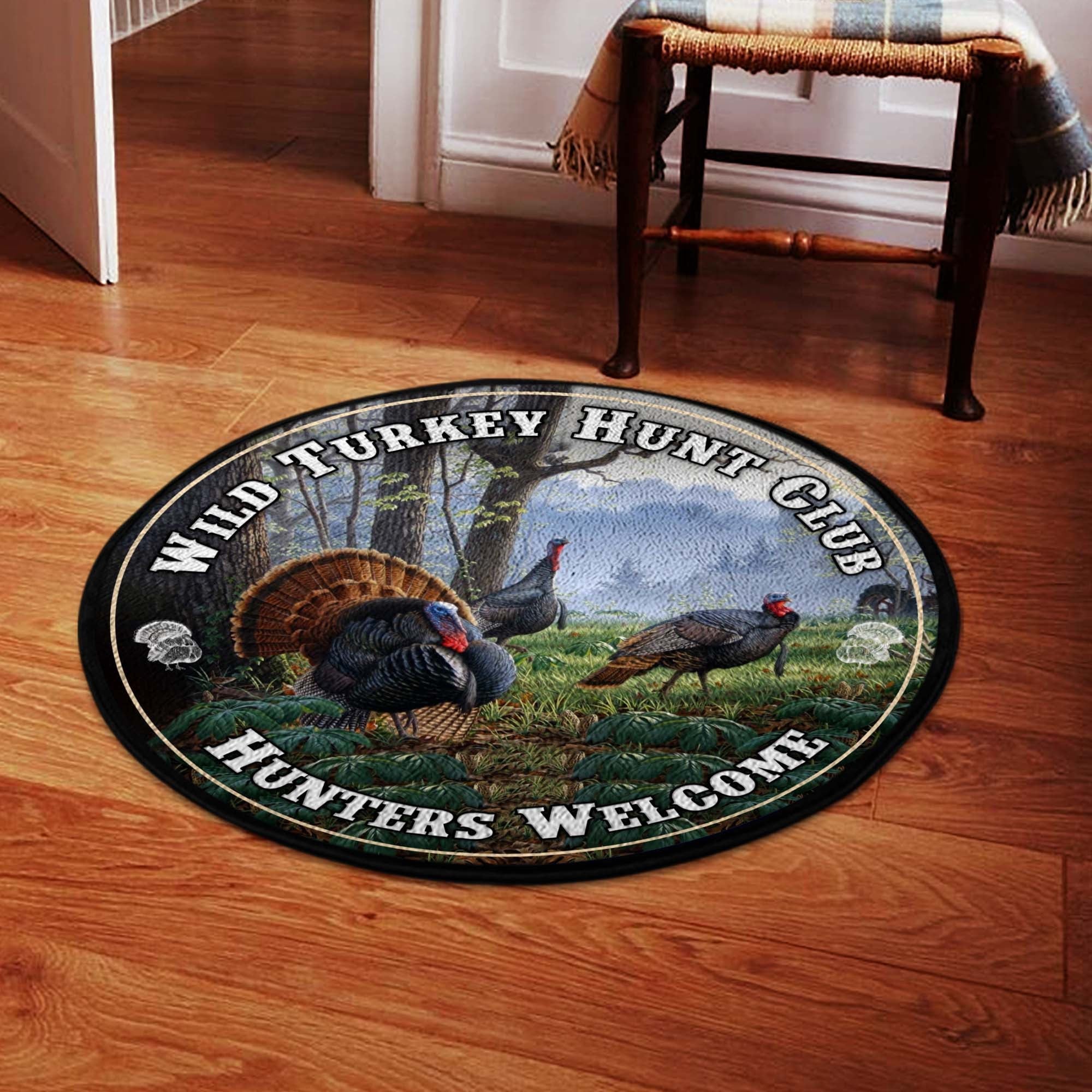 Wild Turkey Hunt Club Round Rug, Carpet Living Room Round Mat Circle Rug Kitchen Rugs Round Rugs