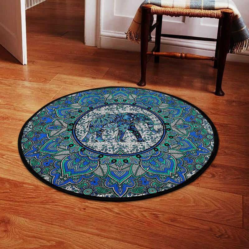 Yoga Elephant Mandala Living Room Round Mat Circle Rug