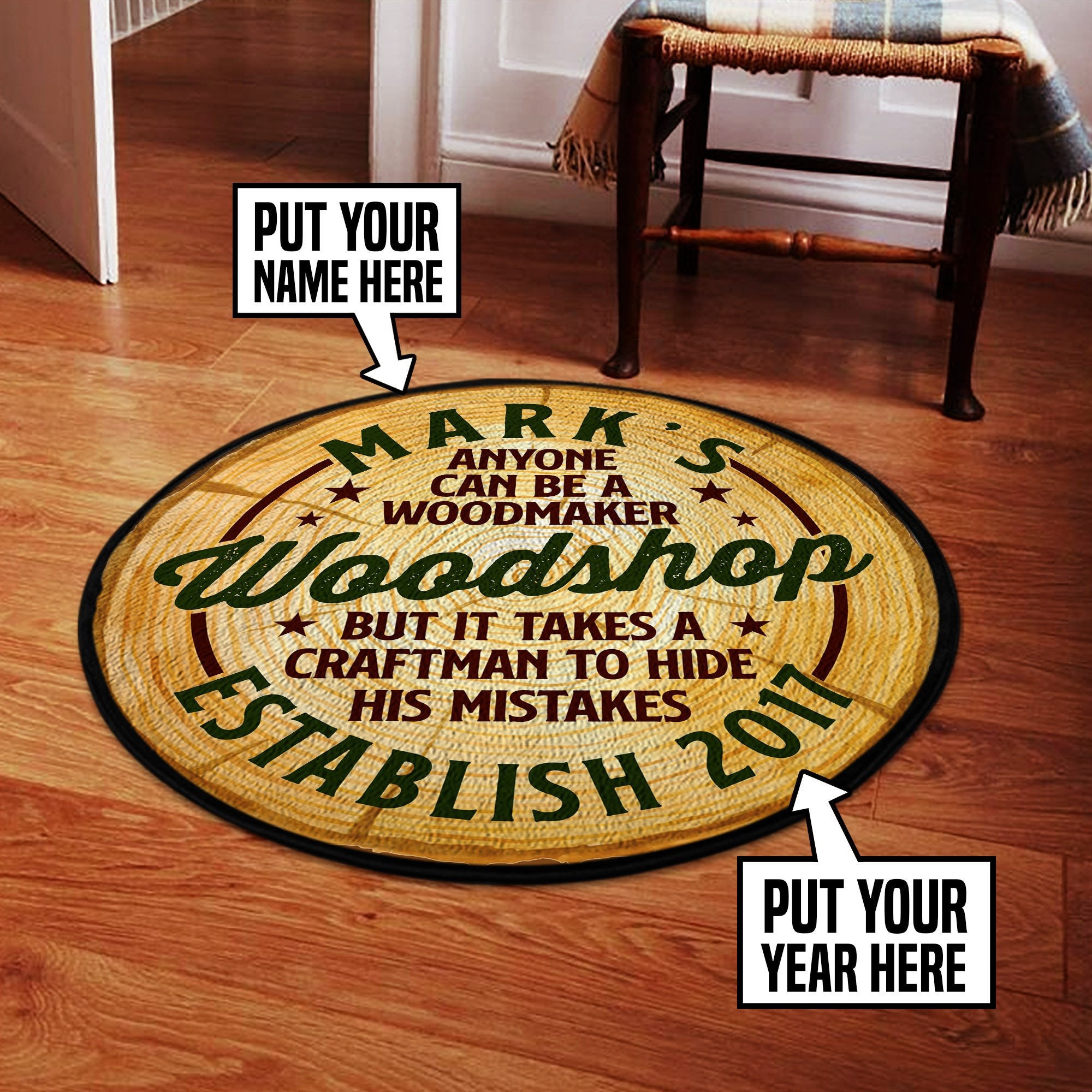 Personalized Woodshop Round Mat Round Floor Mat Room Rugs Carpet Outdoor Rug Washable Rugs