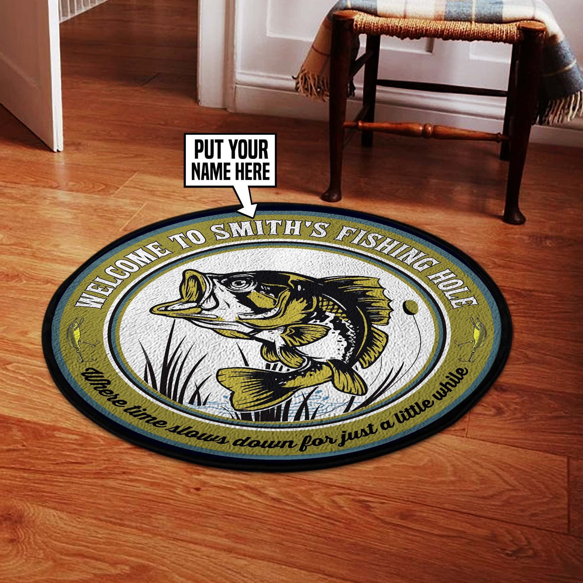 Welcom To The Fishing Holde Round Rug, Carpet Living Room Round Mat Circle Rug Kitchen Rugs Round Rugs