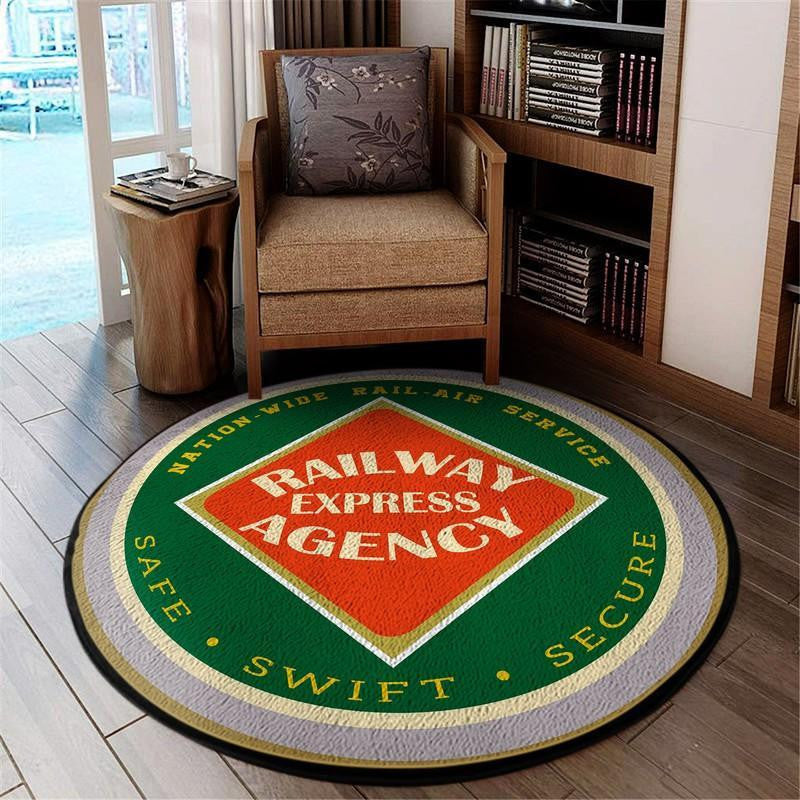 Rearr Living Room Round Mat Circle Rug Railway Express Agency Railroad