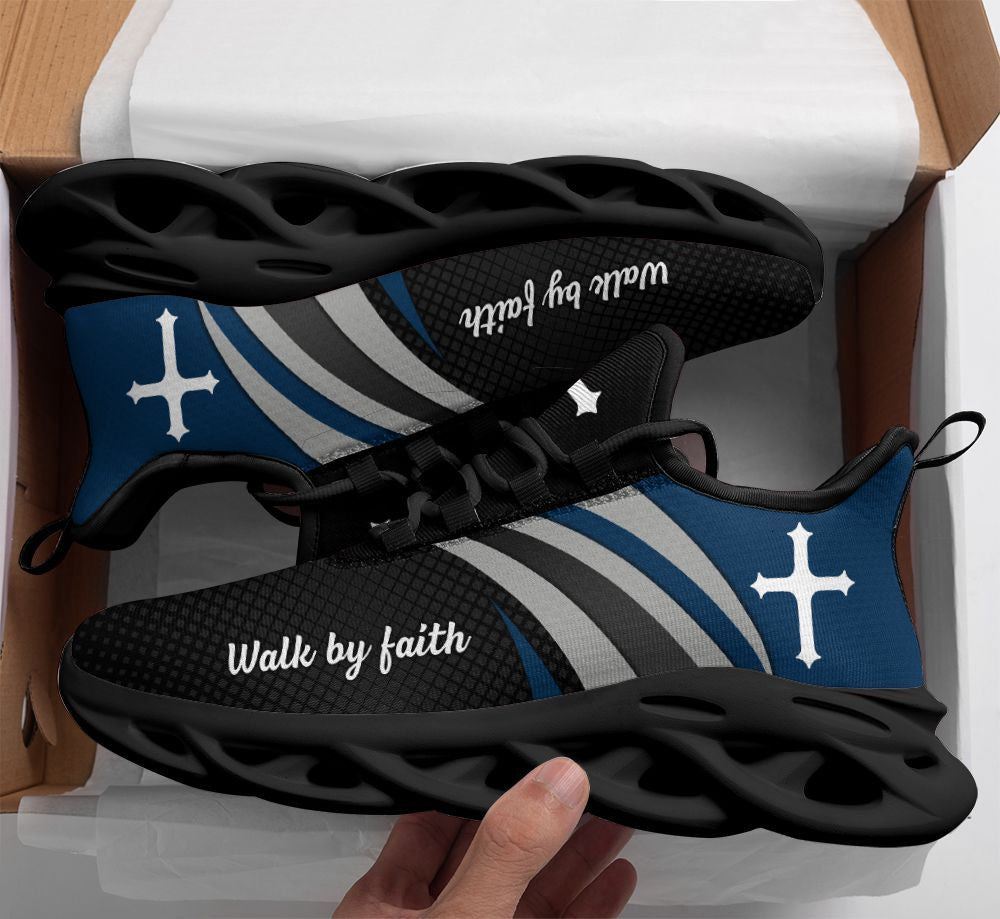 Christian Best Running Shoes, Jesus Walk By Faith Running Black Shoes Max Soul Shoes For Men And Women, Jesus Fashion Shoes