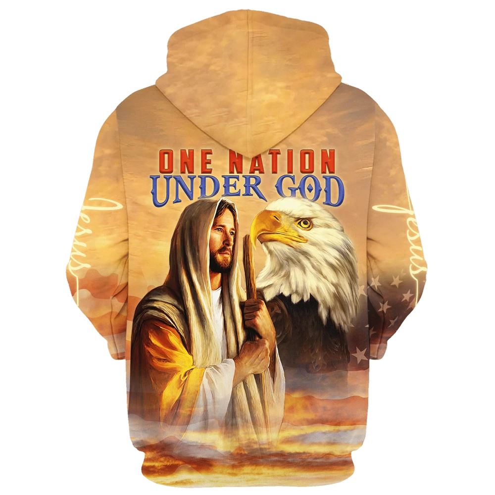 Christian Jesus And Eagle One Nation Under God 3D Hoodies Jesus Hoodie Men & Women, God 3D Printed Hoodie, Christian Apparel Hoodies