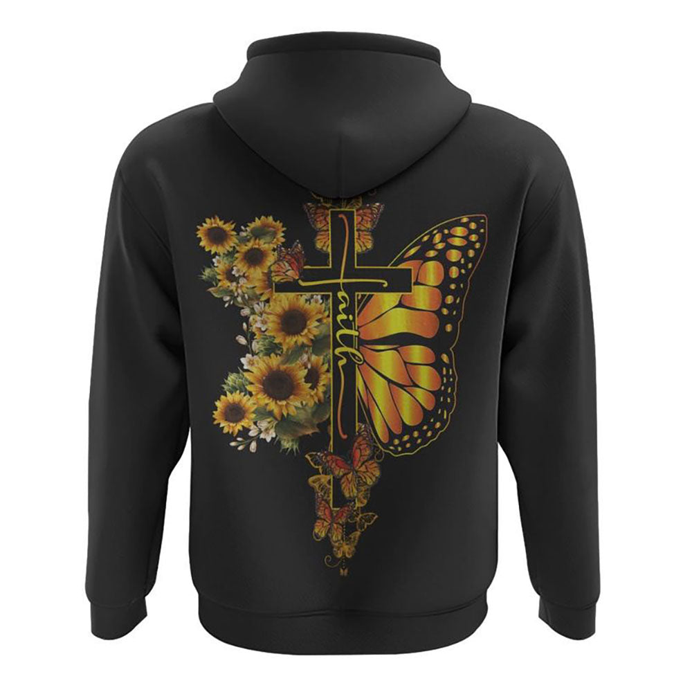 Cross Sunflower Half Butterflies Faith All Over Print 3D Hoodie, Christian Hoodie, Christian Sweatshirt, Bible Verse Shirt