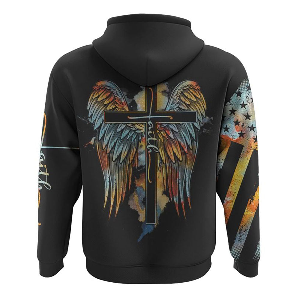 Faith Cross Wings Watercolor Vintage All Over Print 3D Hoodie, Christian Hoodie, Christian Sweatshirt, Bible Verse Shirt