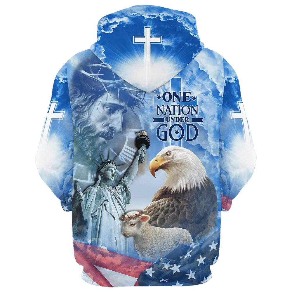 Eagle Jesus America And Lamb One Nation Under God Hoodies Jesus Hoodie Men & Women, God 3D Printed Hoodie, Christian Apparel Hoodies