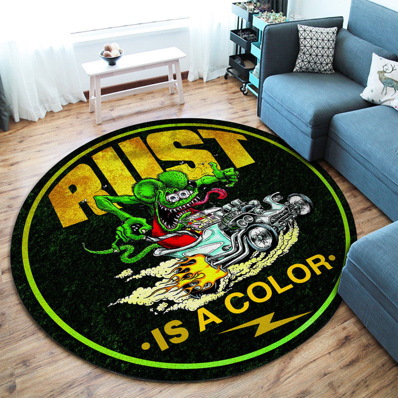 Rust Is A Color Rat Fink Round Mat Round Floor Mat Room Rugs Carpet Outdoor Rug Washable Rugs