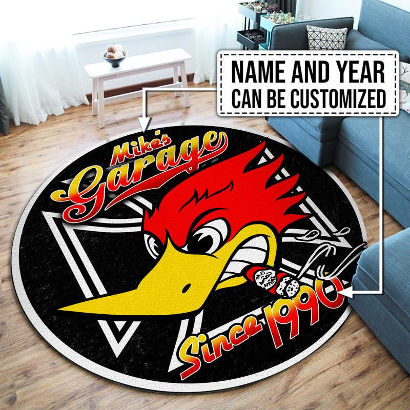 Personalized Iron Cross Woody Wood Pecker Hot Rod Garage Round Mat Round Floor Mat Room Rugs Carpet Outdoor Rug Washable Rugs