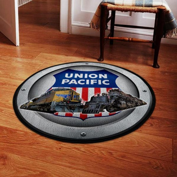 Vintage Union Pacific Railroad Round Rug Home Decor