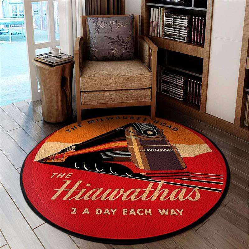 Reproduction Hiawathas 2 A Day Railroad  The Milwaukee Road Living Room Round Mat Circle Rug