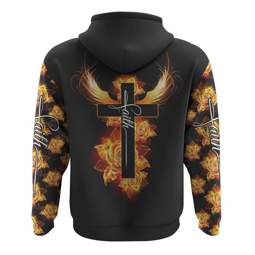 Cross Wings Rose All Over Print 3D Hoodie, Christian Hoodie, Christian Sweatshirt, Bible Verse Shirt