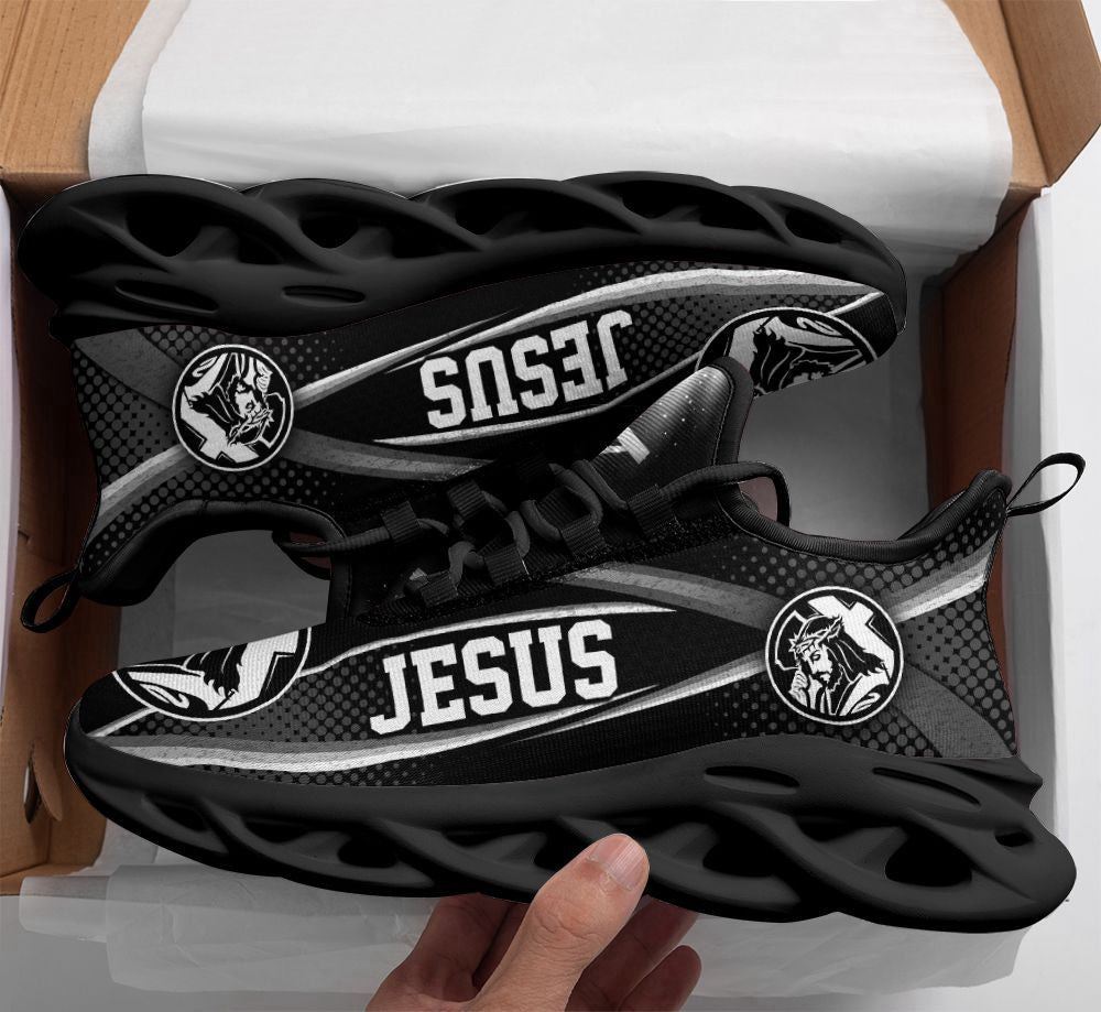 Christian Best Running Shoes, White And Black Jesus Running Sneakers Max Soul Shoes For Men And Women, Jesus Fashion Shoes