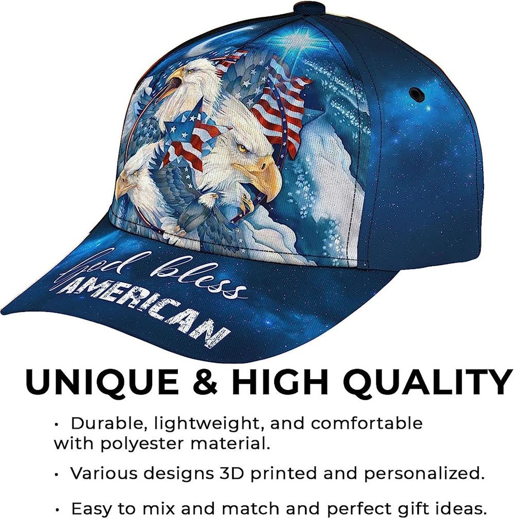 Bald Eagle God Bless America Flag Custom Name Baseball Cap, Christian Baseball Cap, Religious Cap, Jesus Gift, Jesus Hat