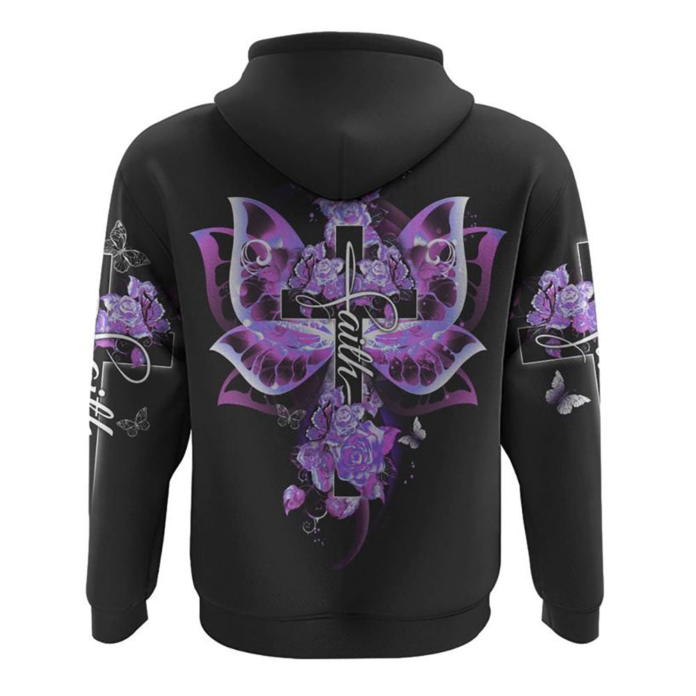 Butterfly Purple Cross Faith All Over Print 3D Hoodie, Christian Hoodie, Christian Sweatshirt, Bible Verse Shirt