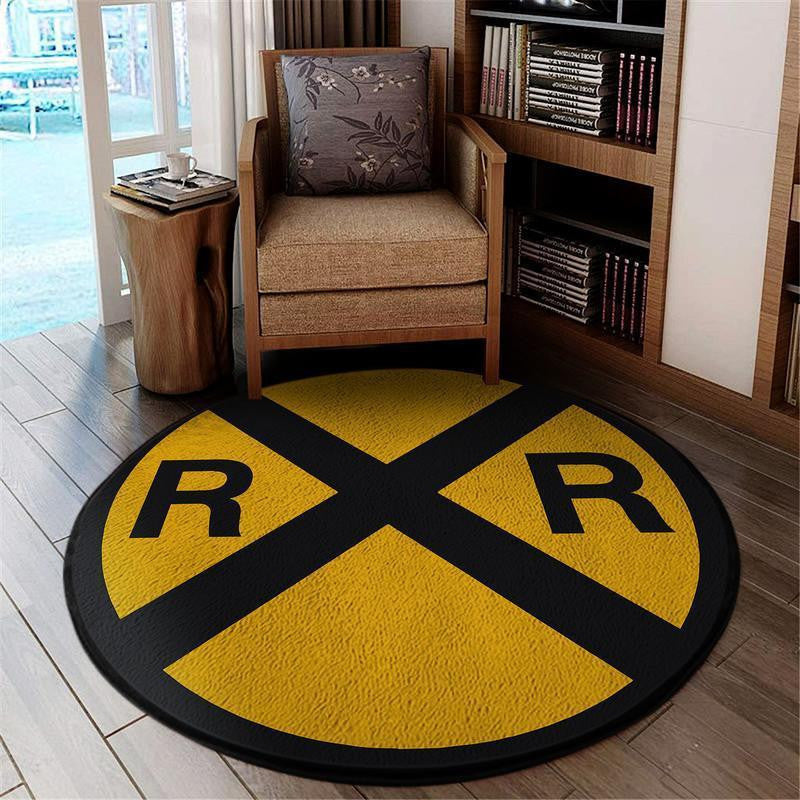 Railway Living Room Round Mat Circle Rug Railroad Sign