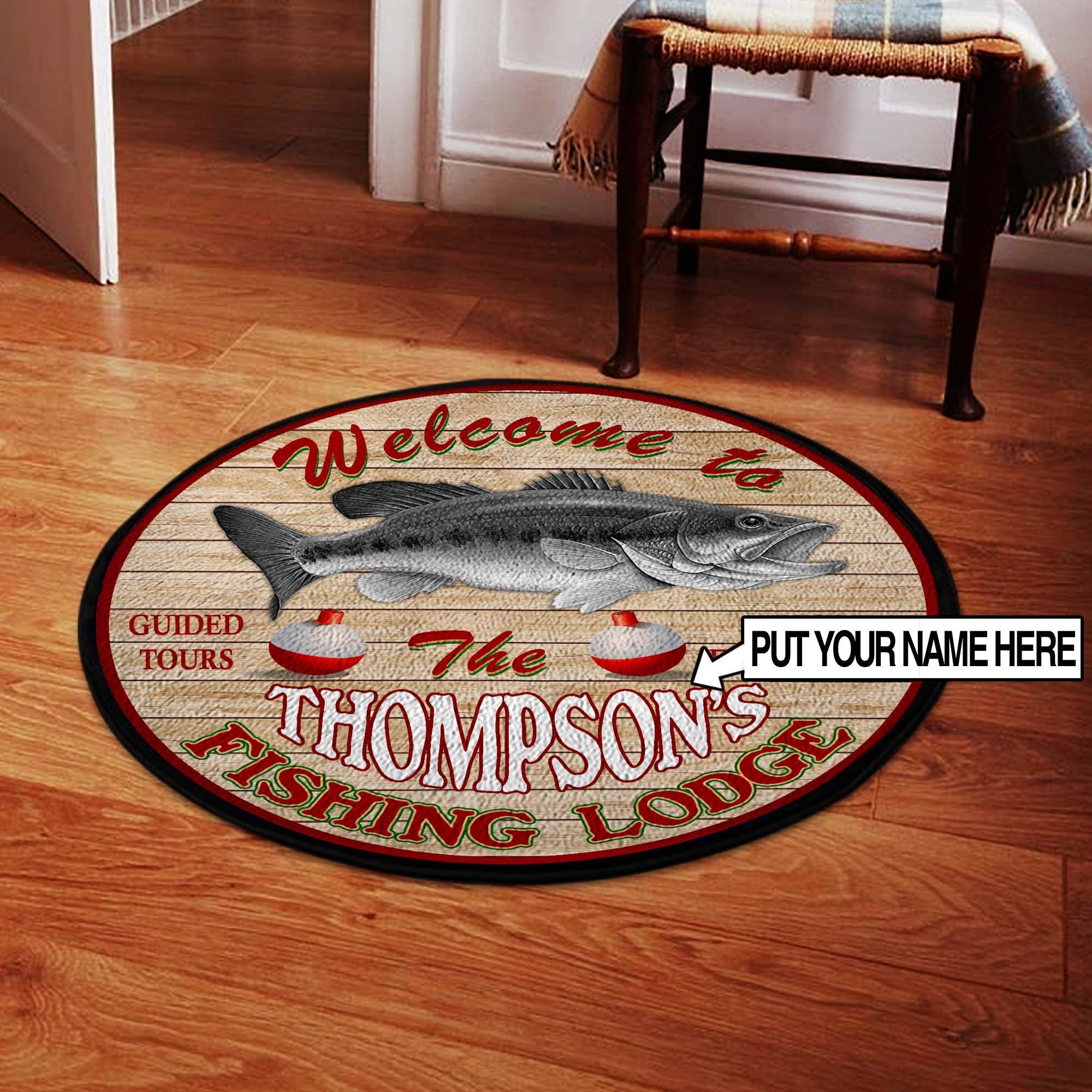 Welcom To The Fishing Lodge Round Rug, Carpet Living Room Round Mat Circle Rug Kitchen Rugs Round Rugs