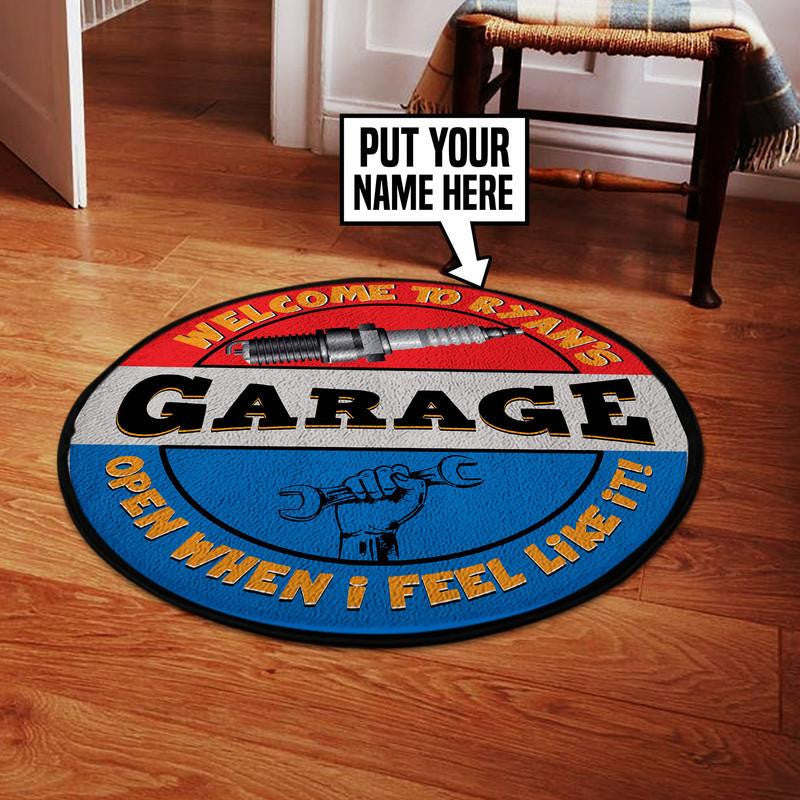 Personalized Welcome To Garage Living Room Round Mat Circle Rug