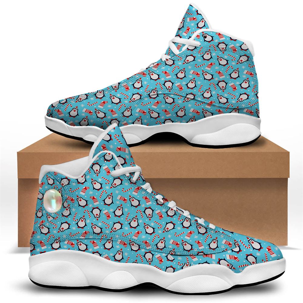 Christmas Basketball Shoes, Penguin Christmas Santa Print Pattern Jd13 Shoes For Men Women, Christmas Fashion Shoes