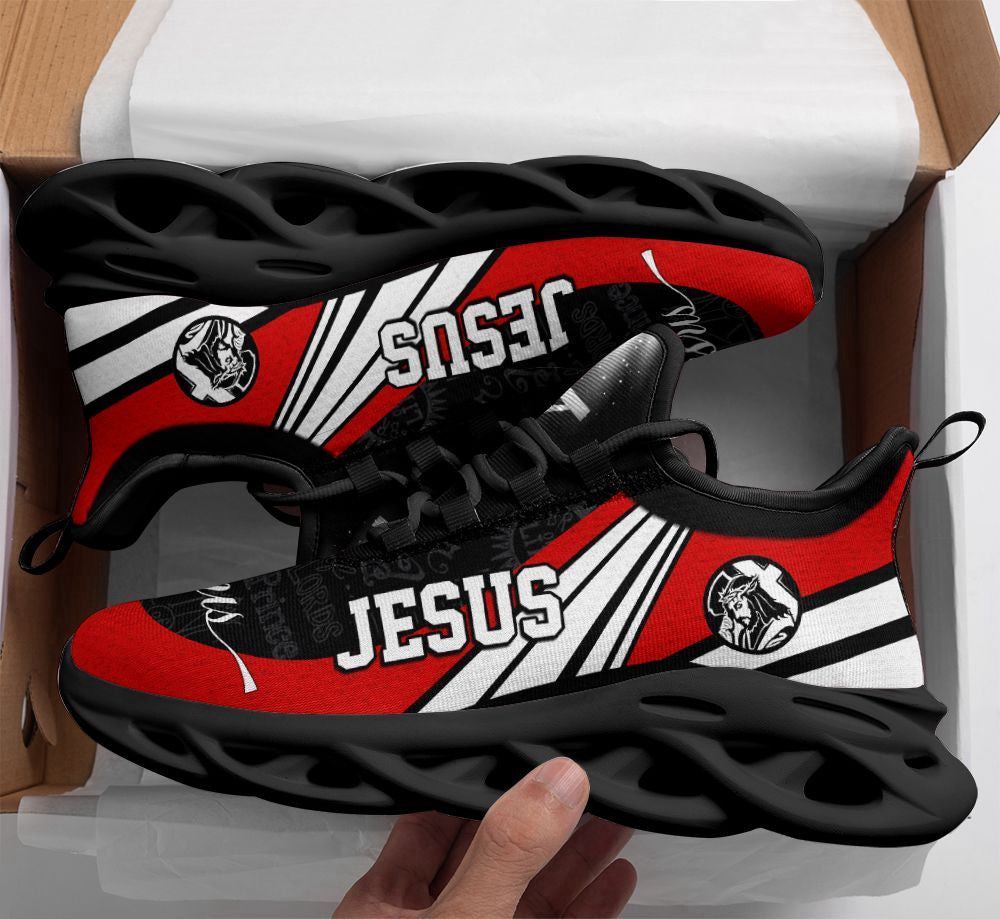 Christian Best Running Shoes, Jesus Running Sneakers Black And Red Max Soul Shoes For Men And Women, Jesus Fashion Shoes