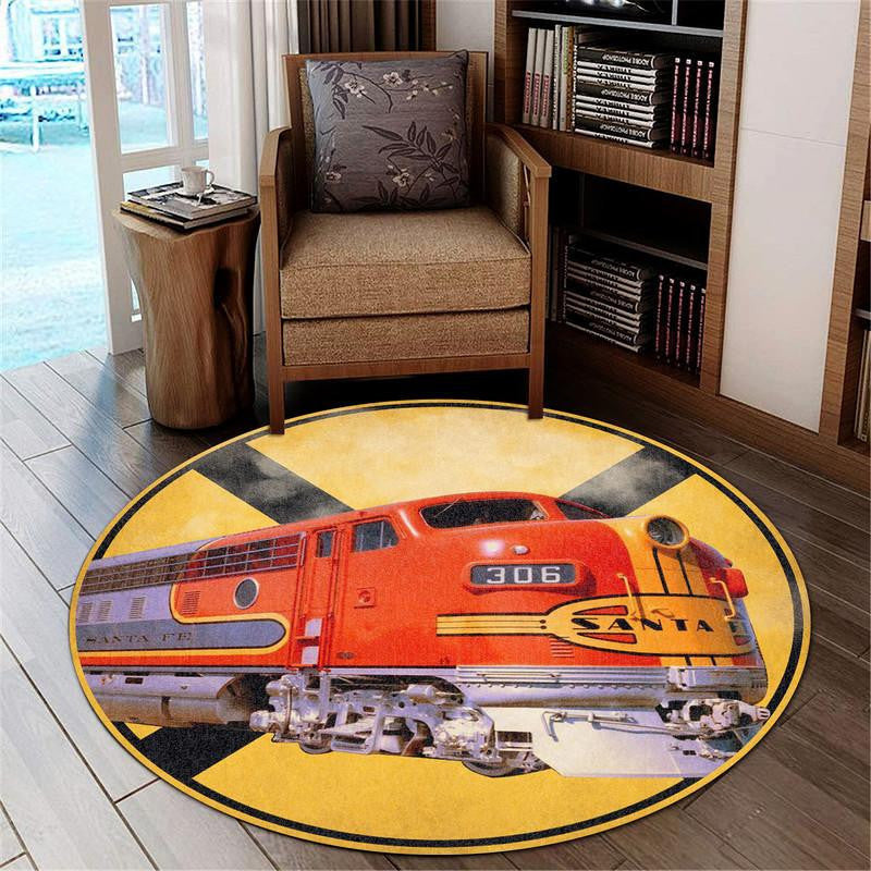 Santa Fe Railroad Crossing Round Mat Round Floor Mat Room Rugs Carpet Outdoor Rug Washable Rugs