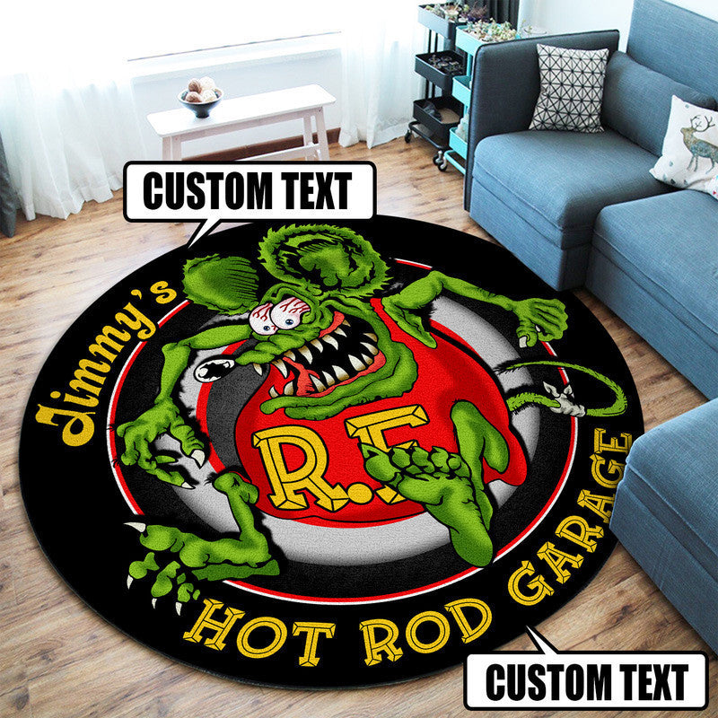 Personalized Hot Rod Garage Round Mat