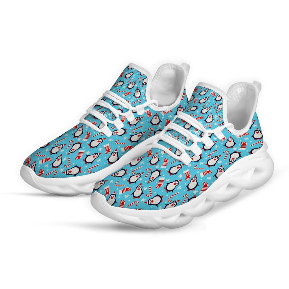 Penguin Christmas Santa Print Pattern White Max Soul Shoes For Men Women, Best Running Sneaker, Christmas Shoes, Winter Fashion Shoes